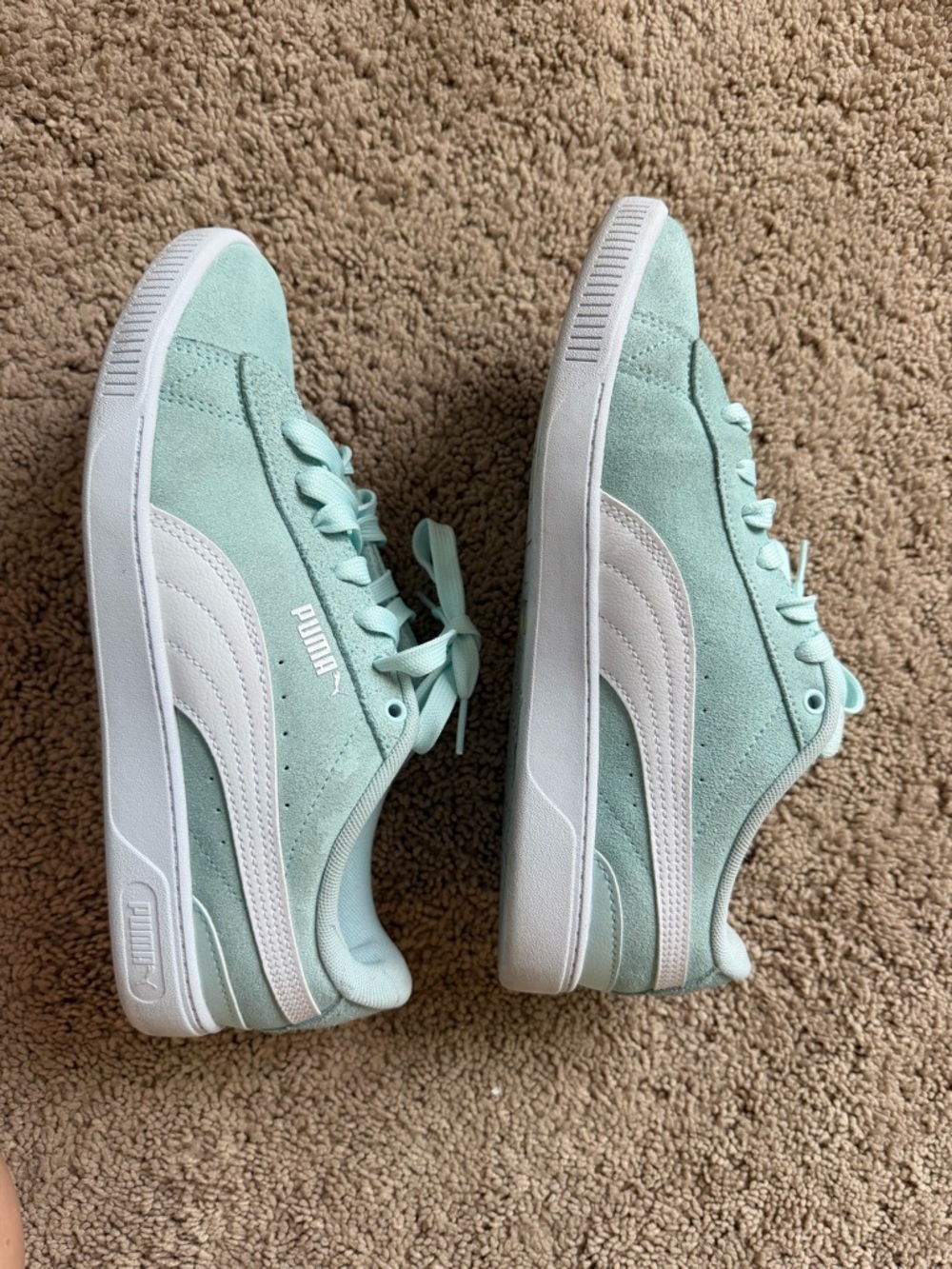 Puma Women's Suede Sneakers in Pastel Mint with White Stripes